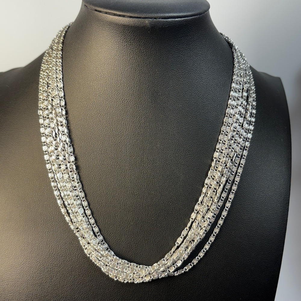 Necklace Multi Strand Silver Tone Signed Sarah Coventry Dramatic Vintage Light